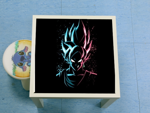 Table basse Black Goku Face Art Blue and pink hair