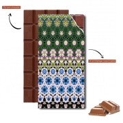 Tablette de chocolat personnalisé Abstract ethnic floral stripe pattern white blue green