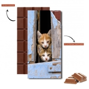 Tablette de chocolat personnalisé Petits chatons mignons à la fenêtre ancienne