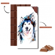 Tablette de chocolat personnalisé Siberian husky watercolor