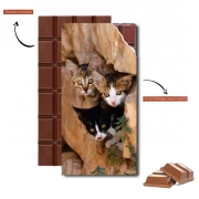 Tablette de chocolat personnalisé Trois petits chatons mignons dans un orifice d'un mur