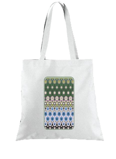 Tote Bag  Sac Abstract ethnic floral stripe pattern white blue green