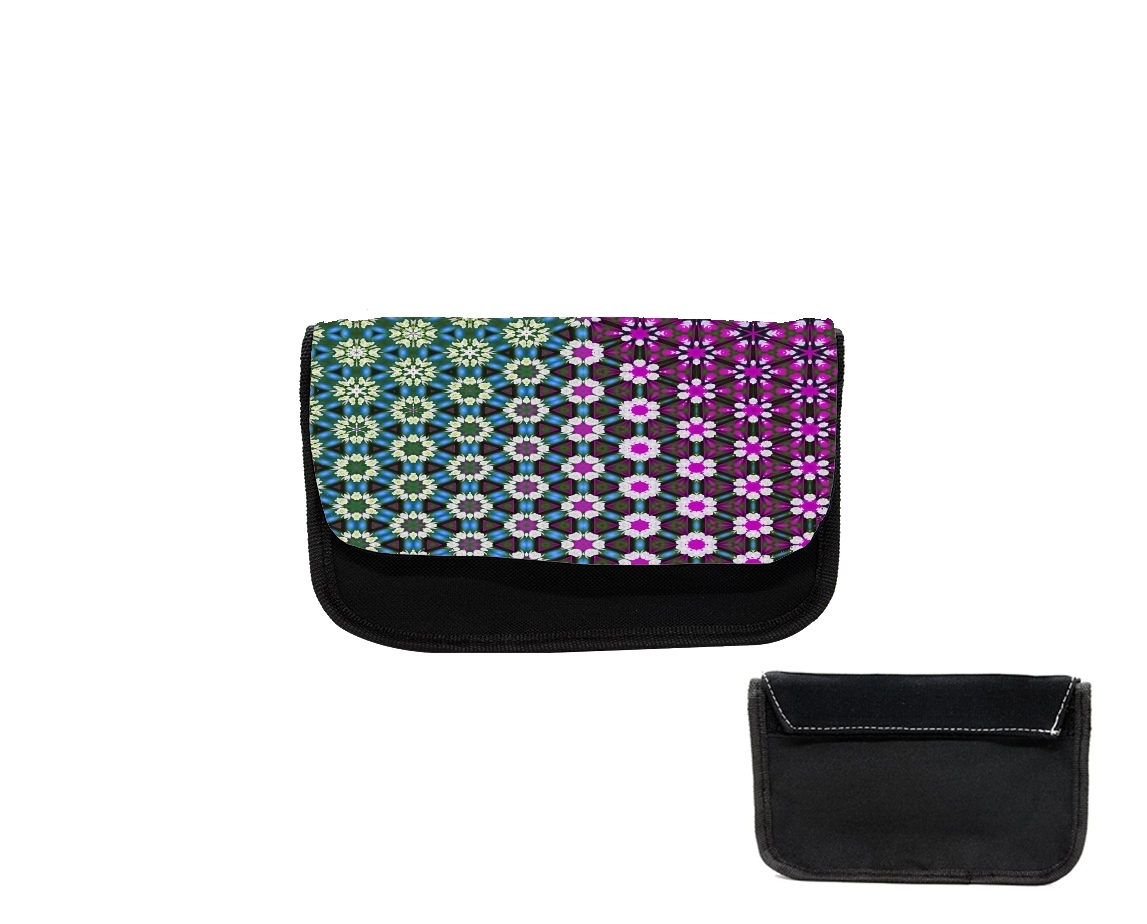 Trousse Abstract bright floral geometric pattern teal pink white