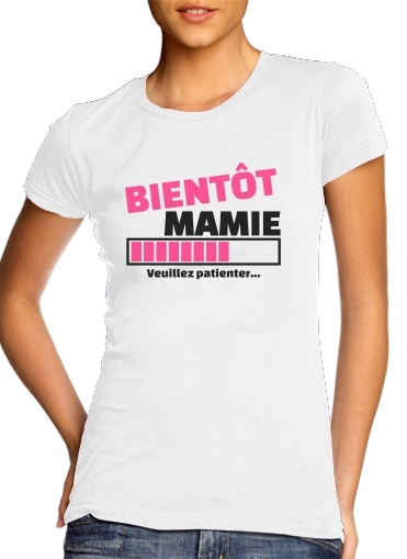 T-Shirt Manche courte cold rond femme Bientôt Mamie Cadeau annonce naissance