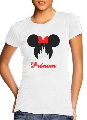 T-Shirt Manche courte cold rond femme Silhouette Minnie Château avec prénom personnalisable