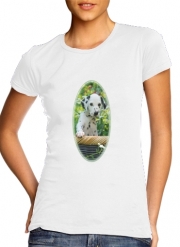 T-Shirt Manche courte cold rond femme chiot dalmatien dans un panier