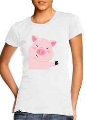 T-Shirt Manche courte cold rond femme Cochon souriant