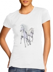 T-Shirt Manche courte cold rond femme Cheval blanc sur la plage