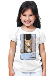 T-Shirt Fille Petits chatons mignons à la fenêtre ancienne