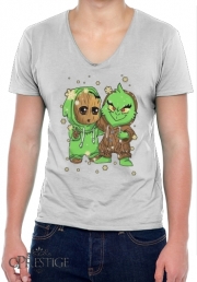 T-Shirt homme Col V Baby Groot and Grinch Christmas