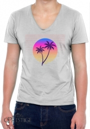 T-Shirt homme Col V Classic retro 80s style tropical sunset