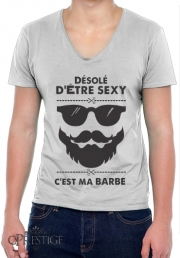 T-Shirt homme Col V Désolé d'être sexy c'est ma barbe
