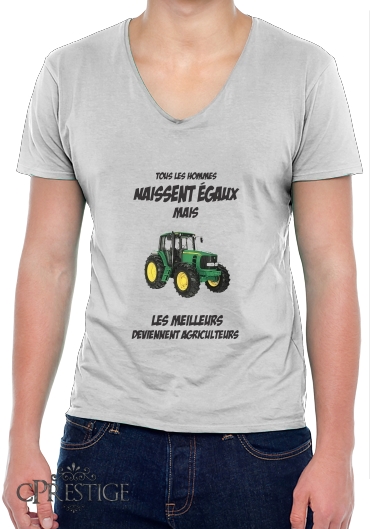 T-Shirt homme Col V Tous les hommes naissent egaux Les meilleurs deviennent agriculteurs