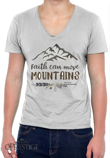T-Shirt homme Col V Catholique - Faith can move montains Matt 17v20 Bible