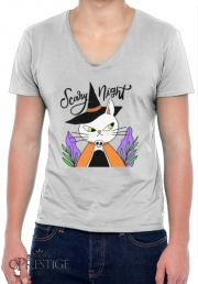 T-Shirt homme Col V halloween cat sorcerer