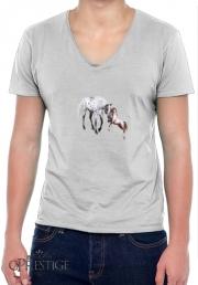 T-Shirt homme Col V Amour cheval pour toujous