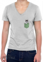 T-Shirt homme Col V Husky Dog in the pocket