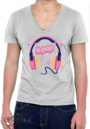 T-Shirt homme Col V I Love Kpop Headphone