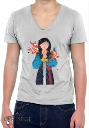 T-Shirt homme Col V Mulan Princess Watercolor Decor