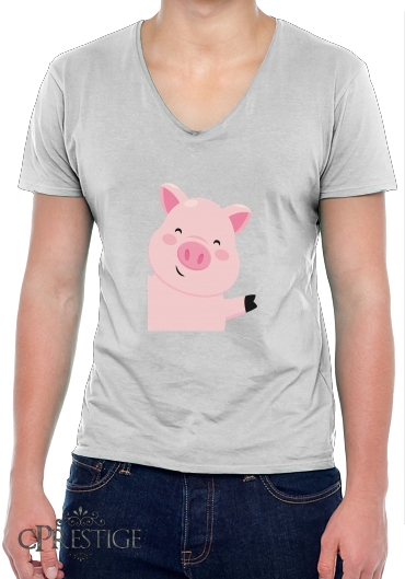 T-Shirt homme Col V Cochon souriant