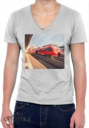 T-Shirt homme Col V Train rouge a grande vitesse