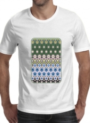 T-Shirt Manche courte cold rond Abstract ethnic floral stripe pattern white blue green