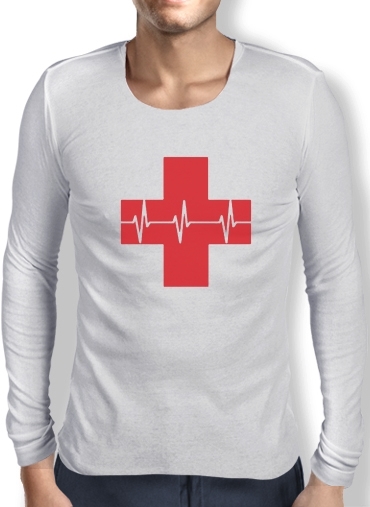 T-Shirt homme manche longue Croix de secourisme EKG Heartbeat