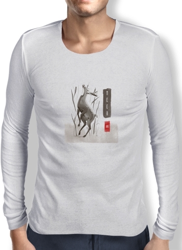 T-Shirt homme manche longue Deer Japan watercolor art