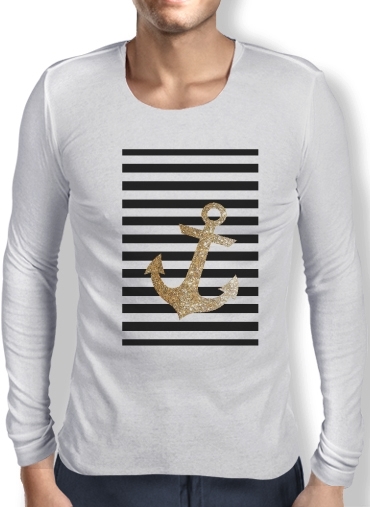 T-Shirt homme manche longue gold glitter anchor in black