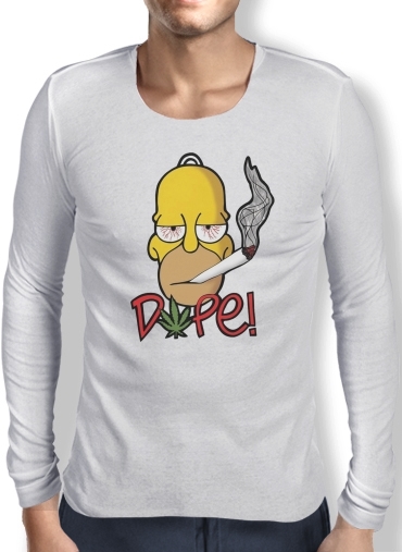 T-Shirt homme manche longue Homer Dope Weed Smoking Cannabis