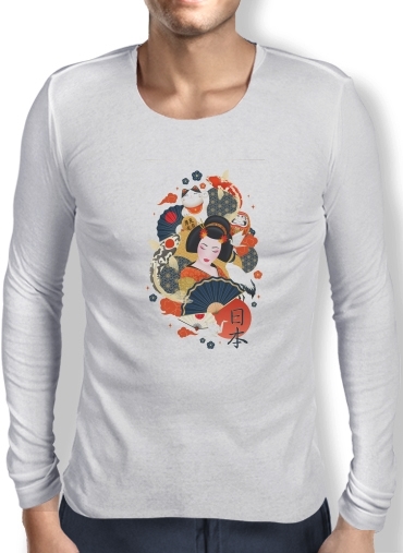T-Shirt homme manche longue Japanese geisha surrounded with colorful carps