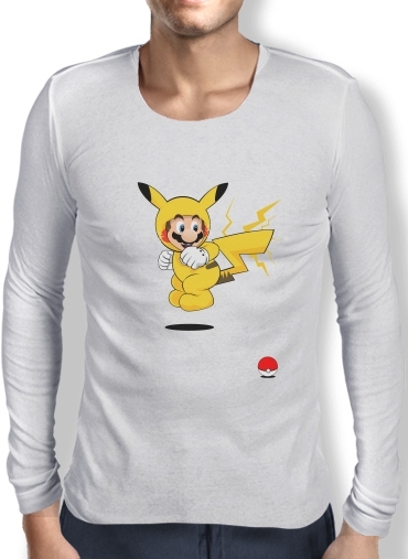 T-Shirt homme manche longue Mario mashup Pikachu Impact-hoo!