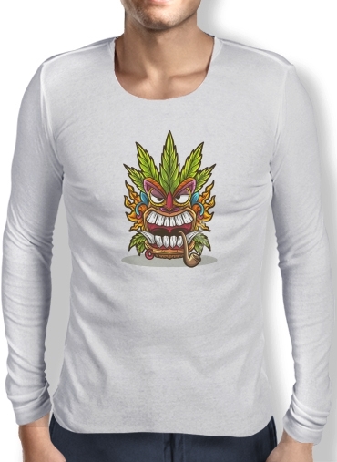 T-Shirt homme manche longue Tiki mask cannabis weed smoking
