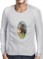 T-Shirt homme manche longue Deux chevaux islandais cabrés, jouent ensemble dans le pré