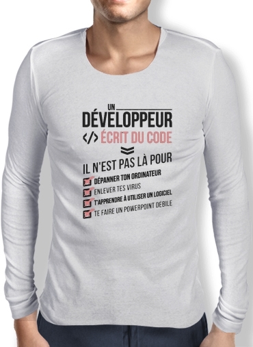 T-Shirt homme manche longue Un développeur écrit du code Stop