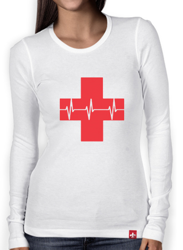 T-Shirt femme manche longue Croix de secourisme EKG Heartbeat