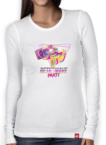 T-Shirt femme manche longue Retrowave party nightclub dj neon