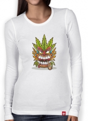 T-Shirt femme manche longue Tiki mask cannabis weed smoking